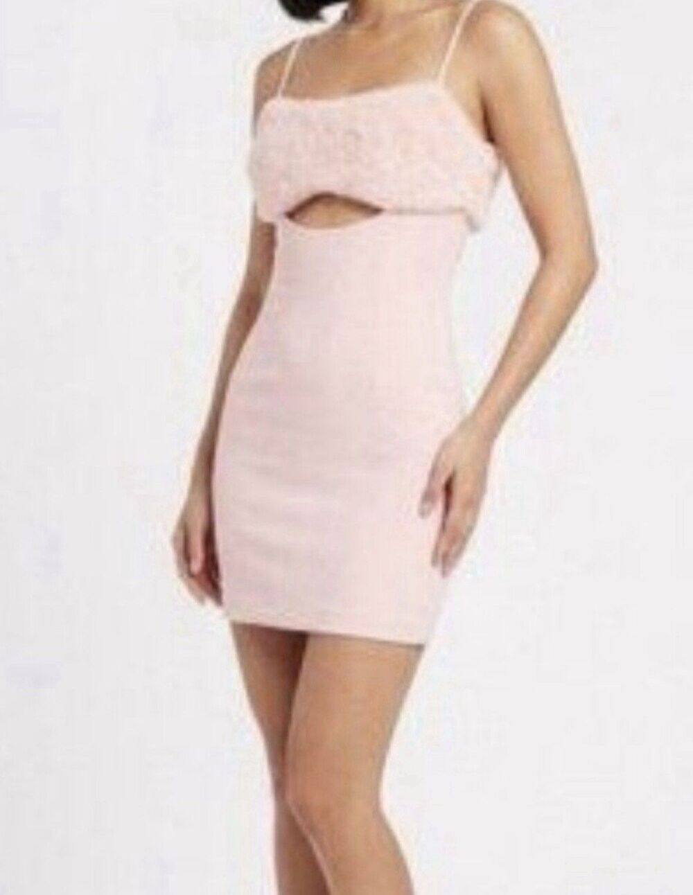 Naked Wardrobe Pink Faux Fur Cutout Mini Dress Spaghetti Strap Bodycon Size L